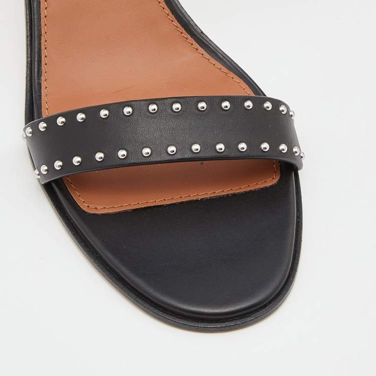 Pre Owned Givenchy Black Studded Leather Block Heel Ankle Strap Sandals Size 40