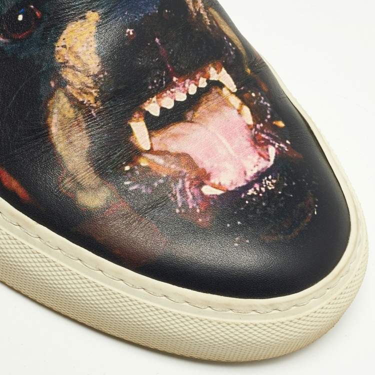 Pre Owned Givenchy Black Leather Rottweiler Slip On Sneakers Size 39