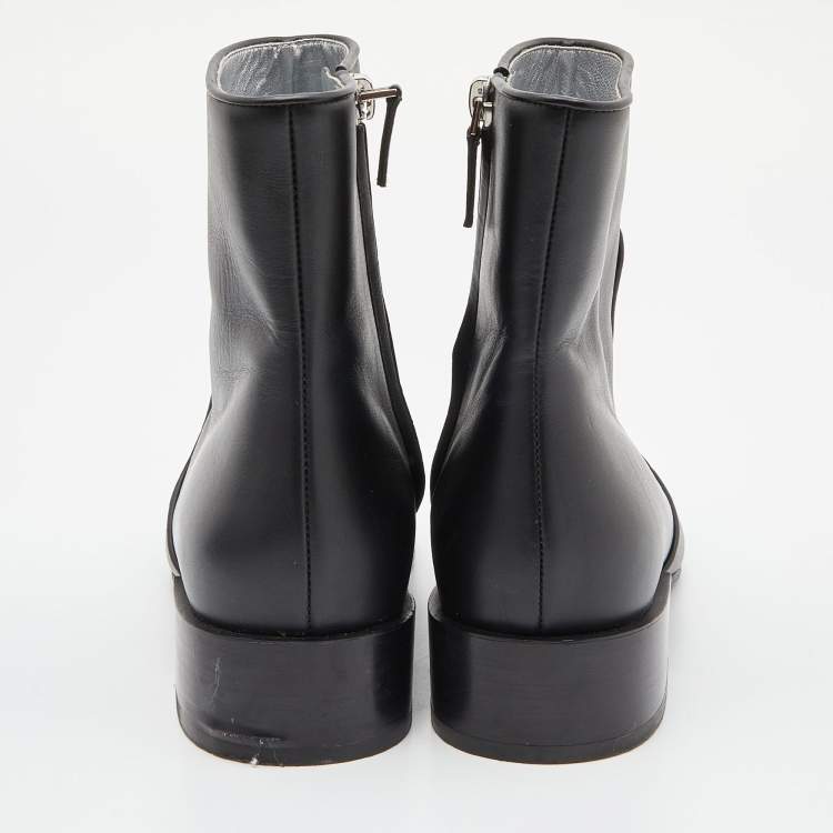 Pre Owned Givenchy Black Leather Zip Ankle Length Boots Size 37