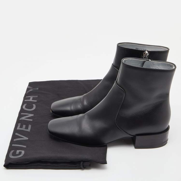Pre Owned Givenchy Black Leather Zip Ankle Length Boots Size 37