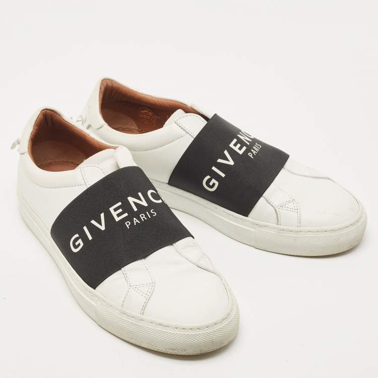 Pre Owned Givenchy White/Black Leather And Elastic Band Urban Street Slip On Sneakers Size 37