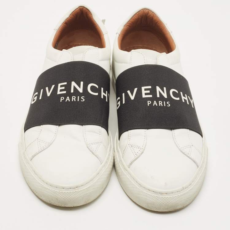 Pre Owned Givenchy White/Black Leather And Elastic Band Urban Street Slip On Sneakers Size 37