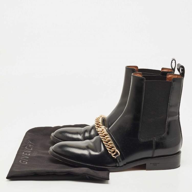 Pre Owned Givenchy Black Leather Chain Detail Chelsea Boots Size 40