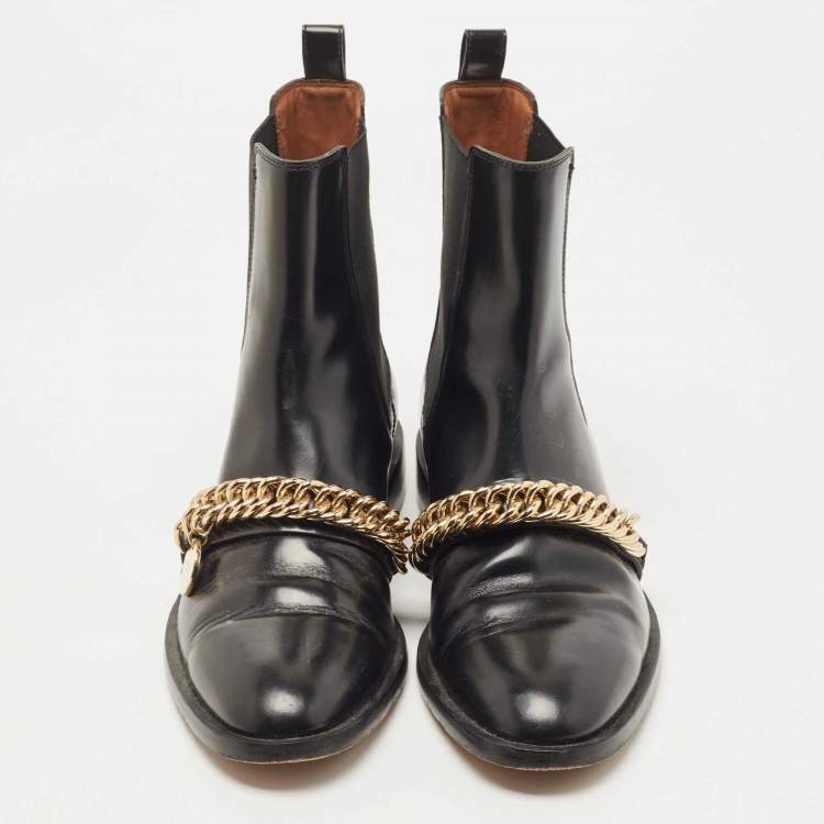 Pre Owned Givenchy Black Leather Chain Detail Chelsea Boots Size 40