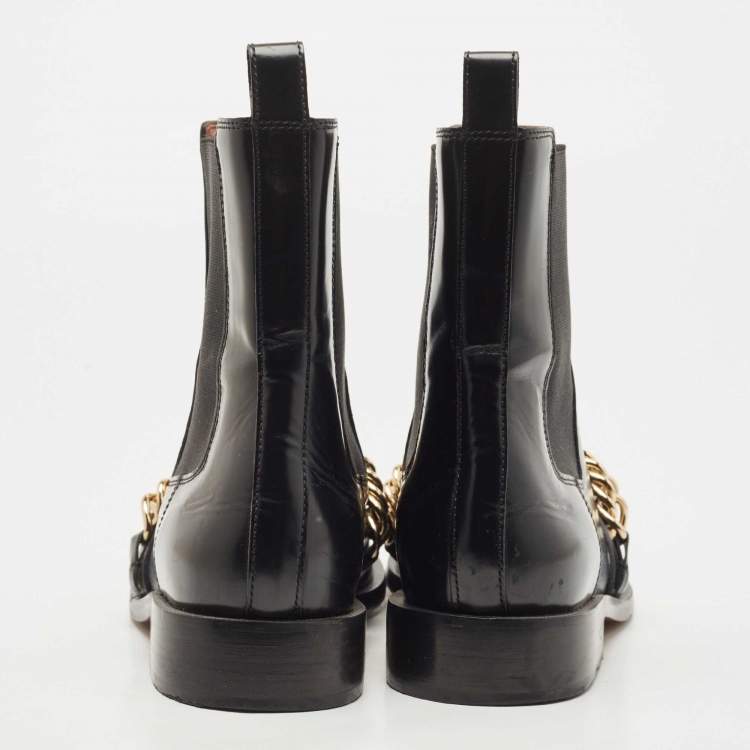 Pre Owned Givenchy Black Leather Chain Detail Chelsea Boots Size 40
