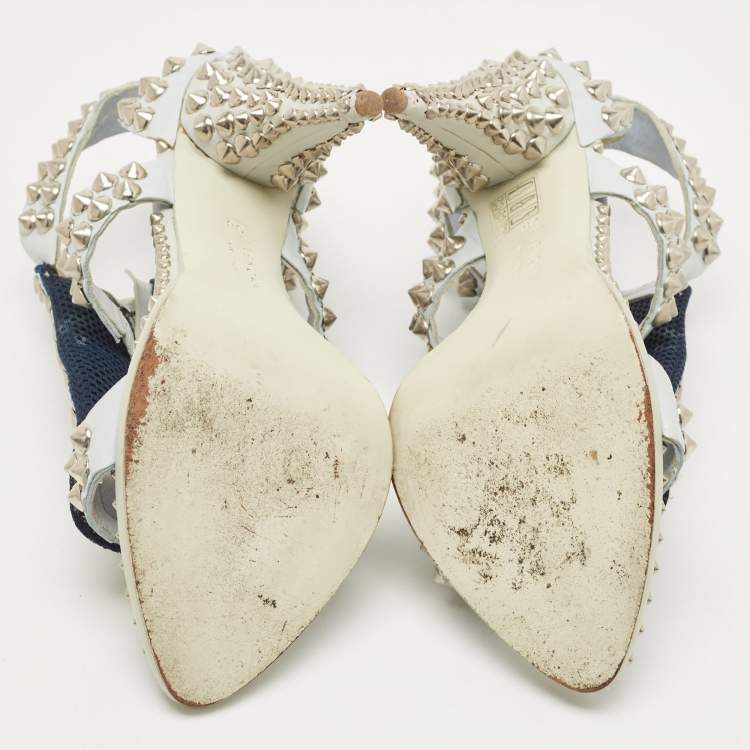 Pre Owned Givenchy Blue Leather Studded Ankle Strap Sandals Size 38