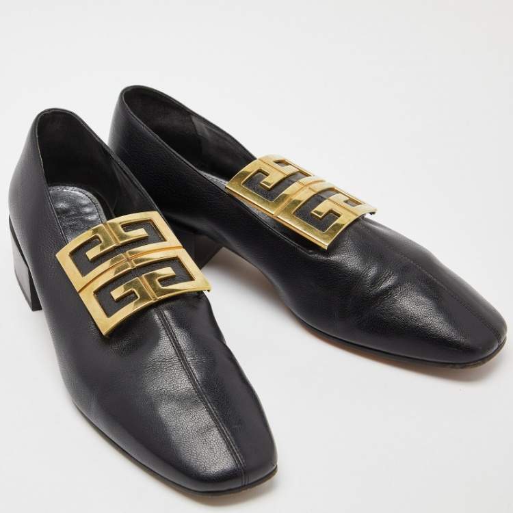 مملوكة مسبقًا Givenchy Black Leather 4G Logo Buckle Loafers Size 37.5