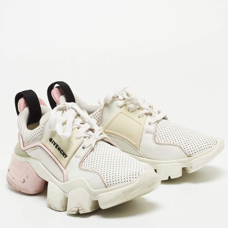 Pre Owned Givenchy White/Grey Leather and Suede Jaw Low Top Sneakers Size 39
