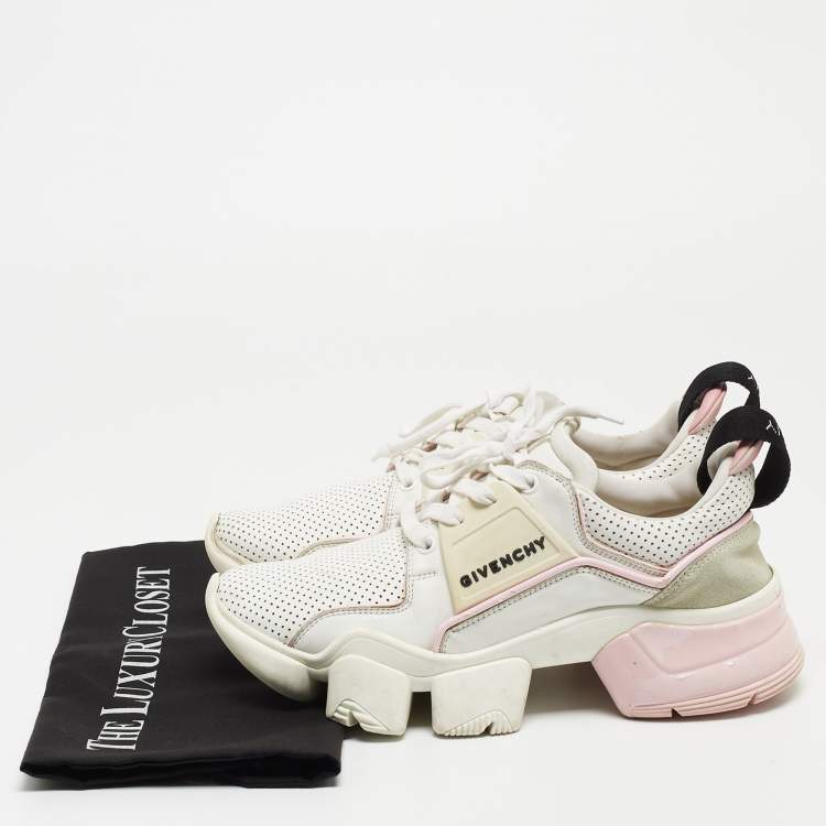 Pre Owned Givenchy White/Grey Leather and Suede Jaw Low Top Sneakers Size 39