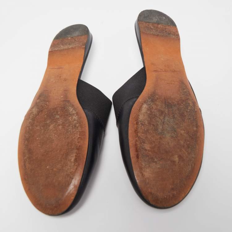 Pre Owned Givenchy Black Leather Logo Mules Size 40