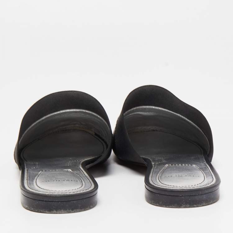 Pre Owned Givenchy Black Leather Logo Mules Size 40