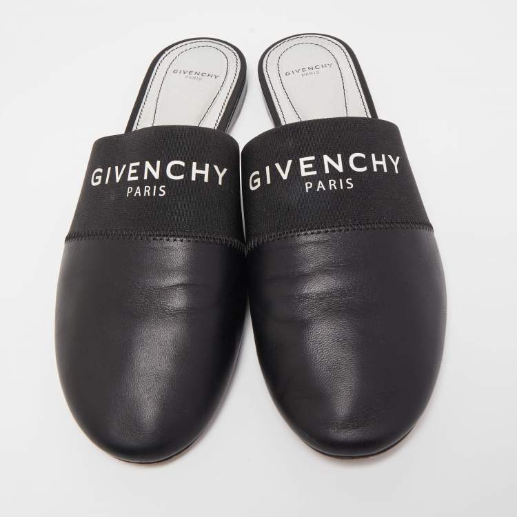 Pre Owned Givenchy Black Leather Logo Mules Size 40