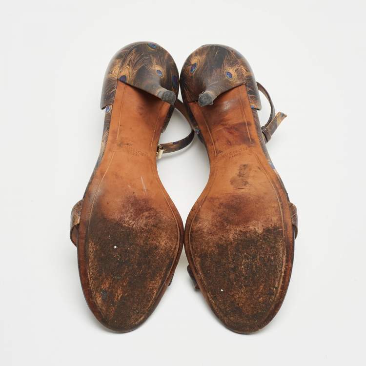 Pre Owned Givenchy Brown Leather Ankle Strap Sandals Size 38