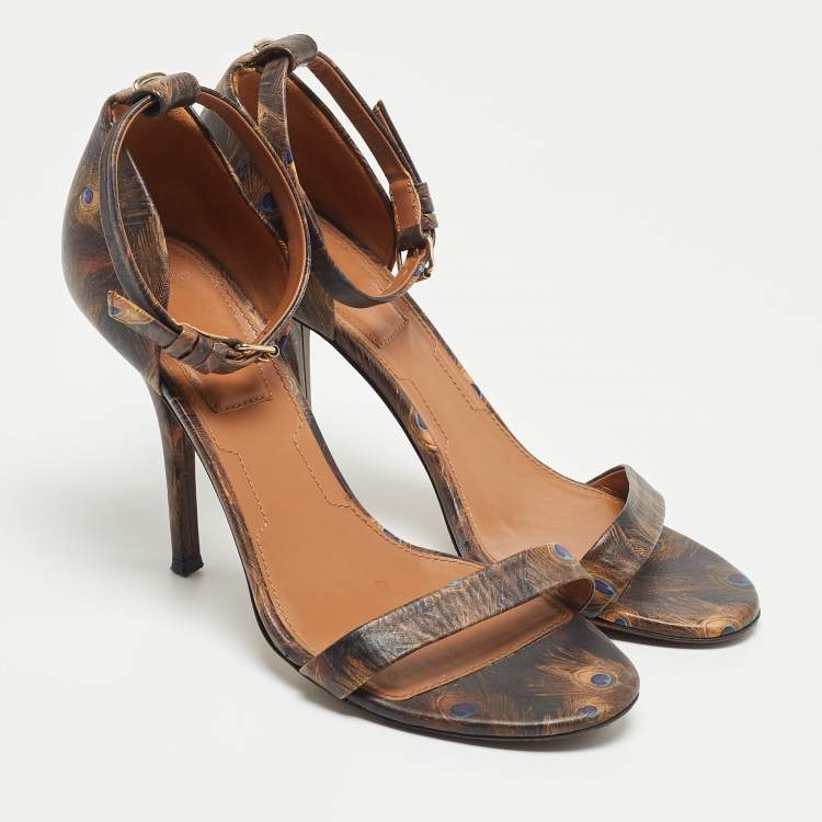Pre Owned Givenchy Brown Leather Ankle Strap Sandals Size 38