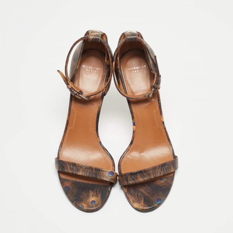 Pre Owned Givenchy Brown Leather Ankle Strap Sandals Size 38