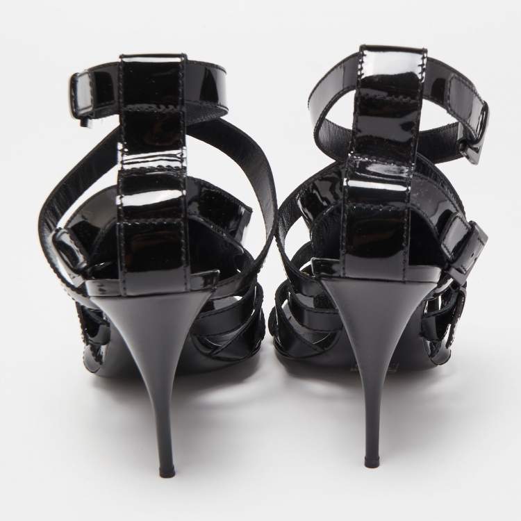 Pre Owned Givenchy Black Patent Strappy Sandals Size 40