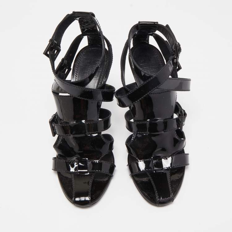 Pre Owned Givenchy Black Patent Strappy Sandals Size 40
