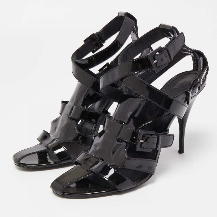 Pre Owned Givenchy Black Patent Strappy Sandals Size 40
