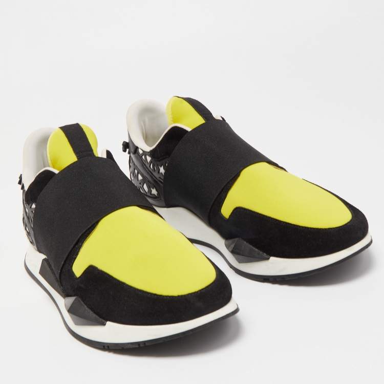 Pre Owned Givenchy Black/Yellow Suede and Fabric Low Top Sneakers Size 38