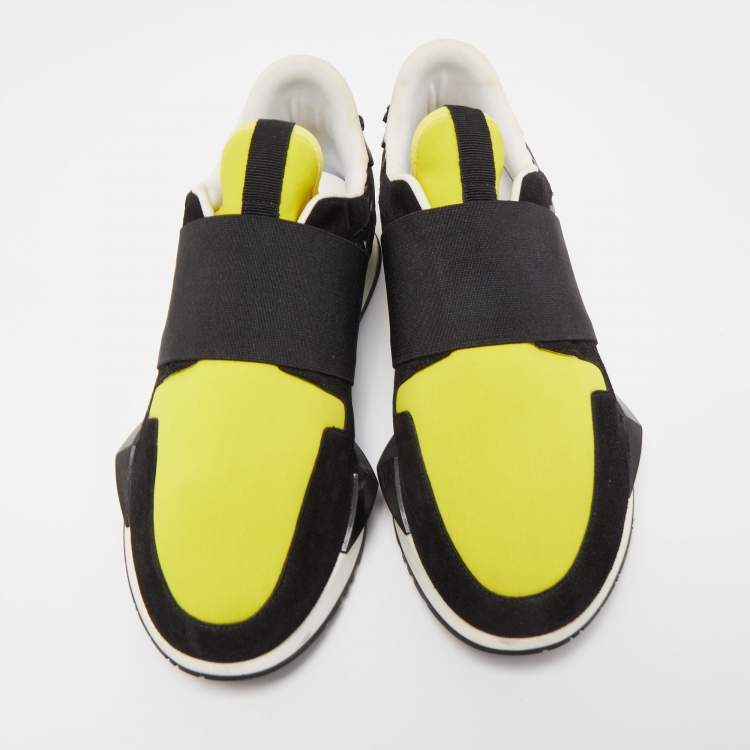 Pre Owned Givenchy Black/Yellow Suede and Fabric Low Top Sneakers Size 38