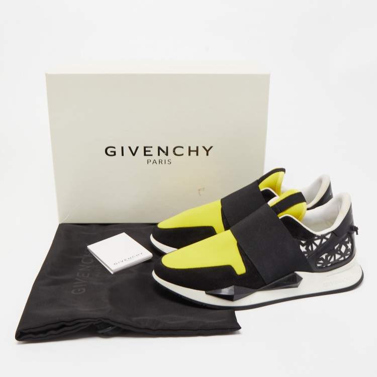 Pre Owned Givenchy Black/Yellow Suede and Fabric Low Top Sneakers Size 38
