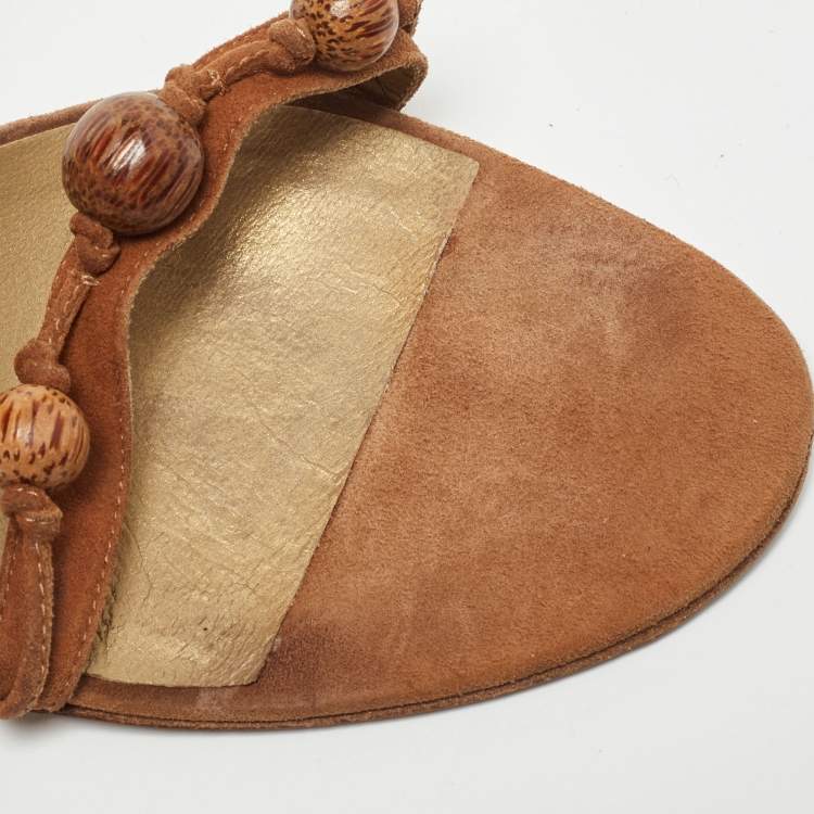 Pre Owned Givenchy Brown Suede Ankle Tie Sandals Size 37.5