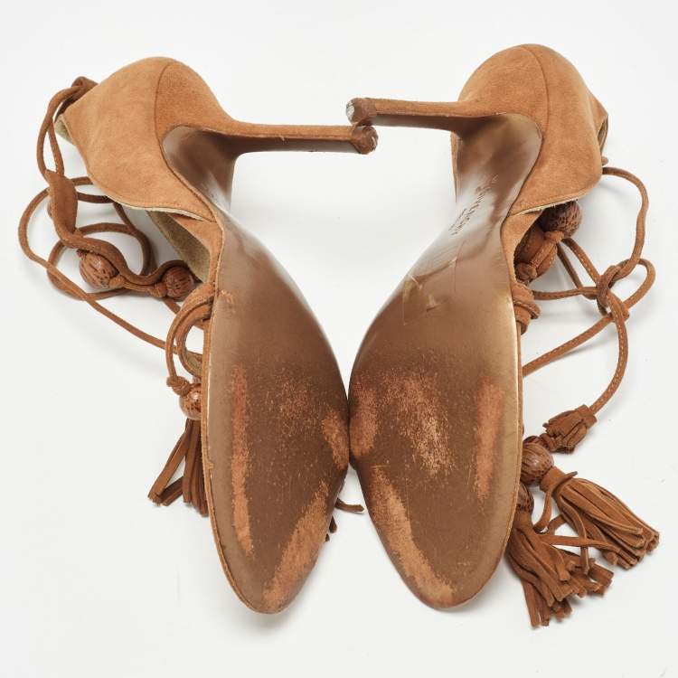 Pre Owned Givenchy Brown Suede Ankle Tie Sandals Size 37.5