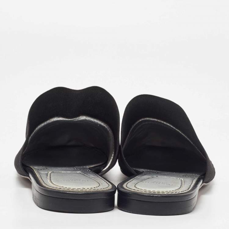 Pre Owned Givenchy Black Leather and Elastic Bedford Logo Mules Size 37.5