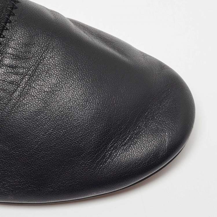 Pre Owned Givenchy Black Leather and Elastic Bedford Logo Mules Size 37.5
