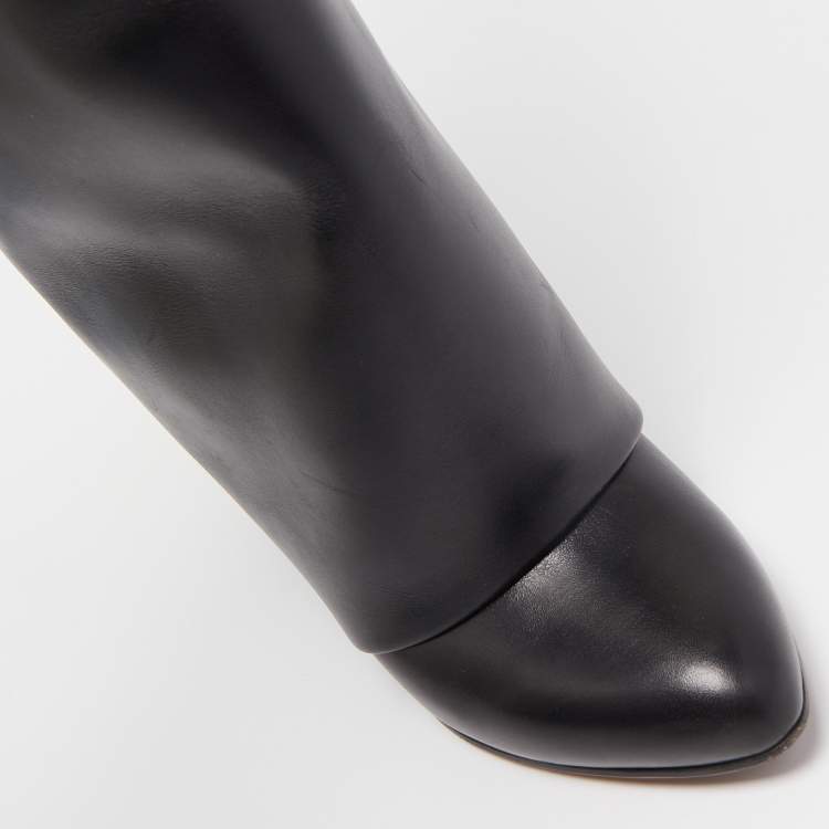 Pre Owned Givenchy Black Leather Shark Lock Knee Length Boots Size 37