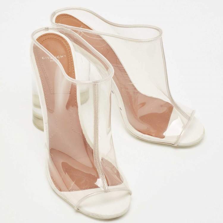 Pre Owned Givenchy Transparent PVC Perspex Cylindrical Heel Peep Toe Mules Size 37