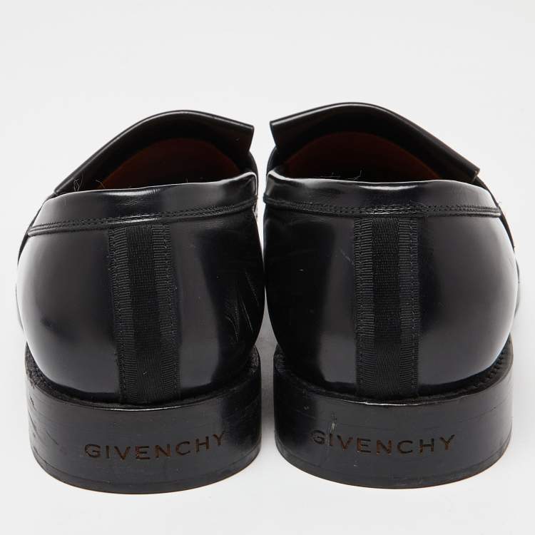 Pre Owned Givenchy Black Leather Fringe Detail Slip On Loafers Size 45