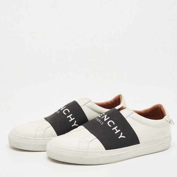 Pre Owned Givenchy White/Black Leather Urban Street Logo Slip On Sneakers Size 38
