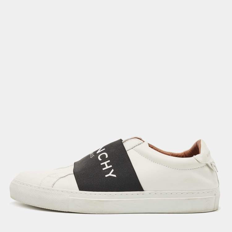 Pre Owned Givenchy White/Black Leather Urban Street Logo Slip On Sneakers Size 38