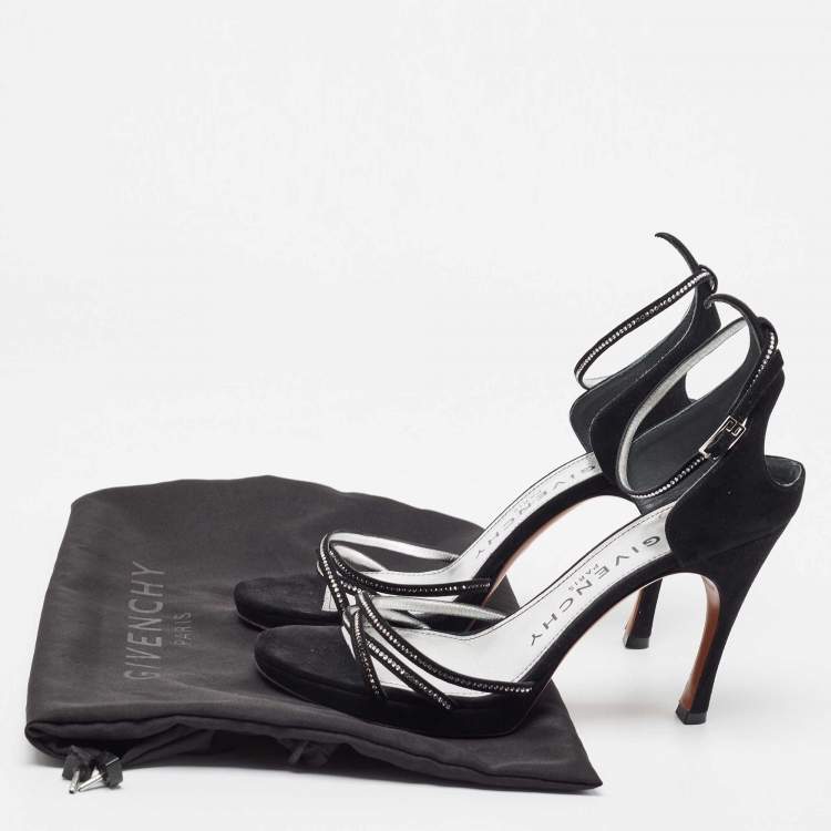 Pre Owned Givenchy Black Suede Crystal Embellished Strappy Sandals Size 40