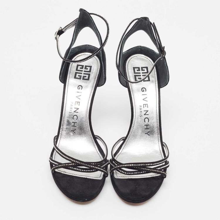 Pre Owned Givenchy Black Suede Crystal Embellished Strappy Sandals Size 40