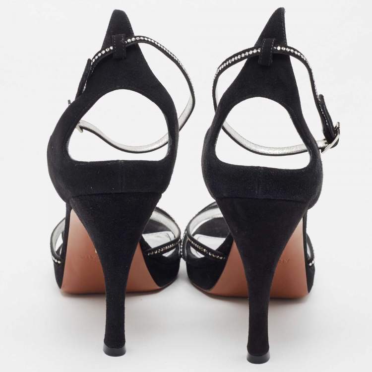 Pre Owned Givenchy Black Suede Crystal Embellished Strappy Sandals Size 40
