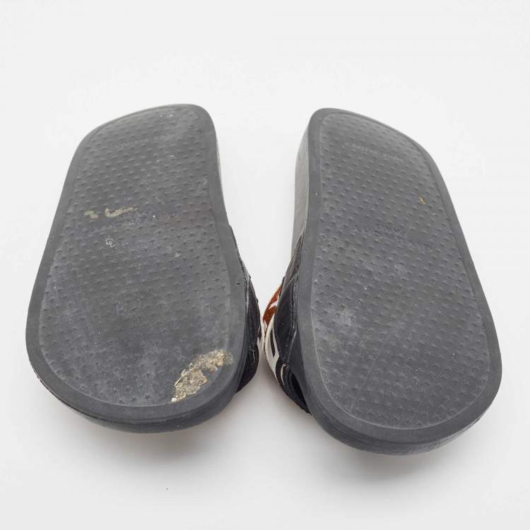 Pre Owned Givenchy Multicolor Canvas Logo Flat Slide Sandals Size 36