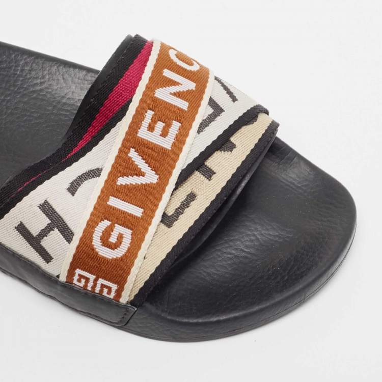 Pre Owned Givenchy Multicolor Canvas Logo Flat Slide Sandals Size 36
