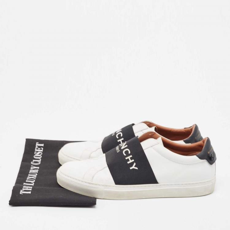 Pre Owned Givenchy White/Black Leather Urban Street Logo Slip On Sneakers Size 41