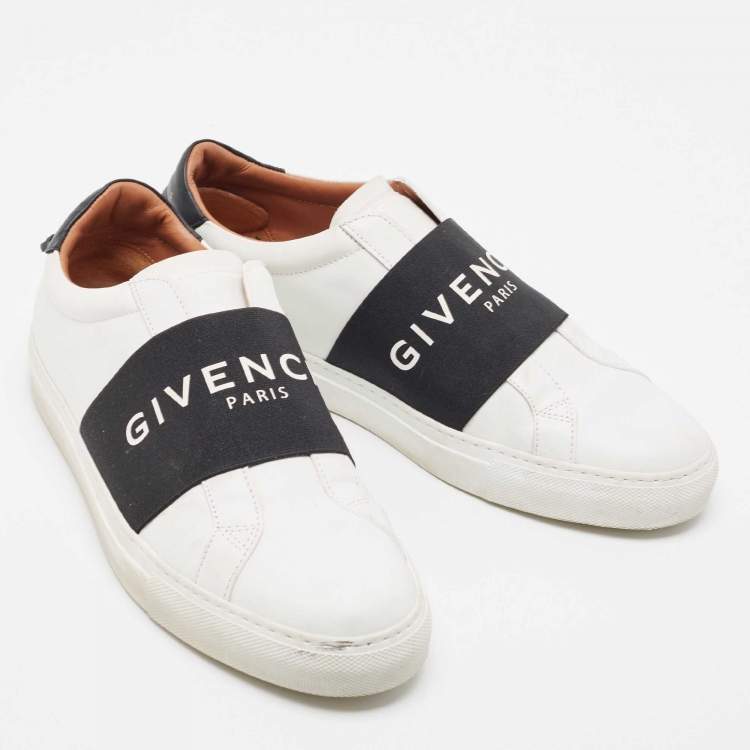 Pre Owned Givenchy White/Black Leather Urban Street Logo Slip On Sneakers Size 41