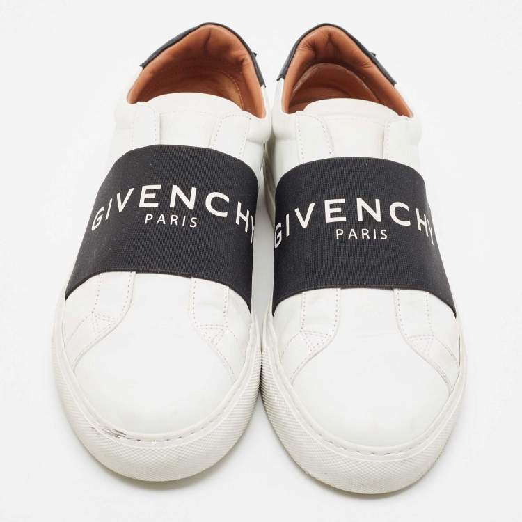 Pre Owned Givenchy White/Black Leather Urban Street Logo Slip On Sneakers Size 41
