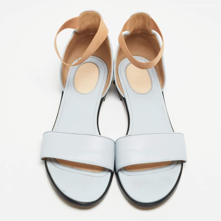 Pre Owned Givenchy Light Blue Leather and Elastic Ankle-Strap Flat Sandals Size 40