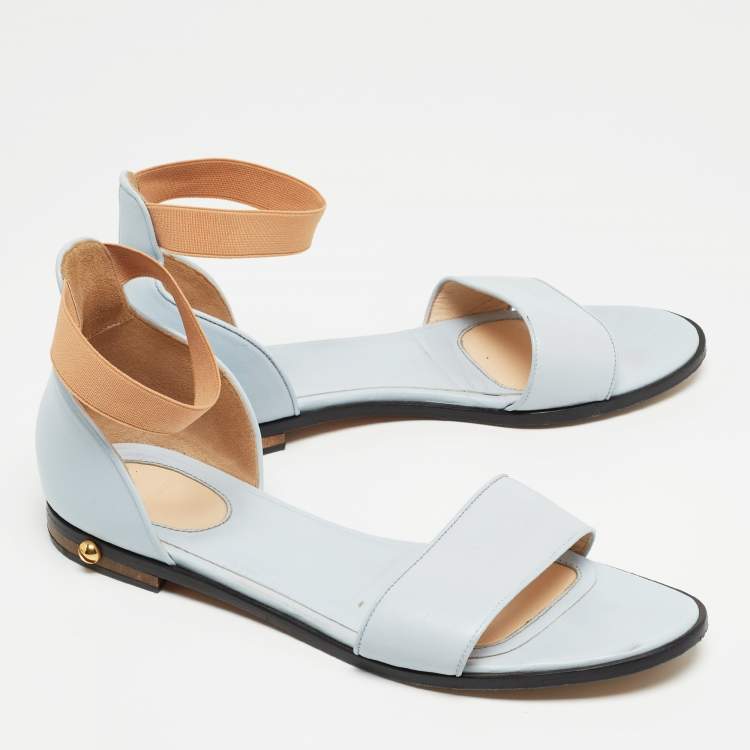 Pre Owned Givenchy Light Blue Leather and Elastic Ankle-Strap Flat Sandals Size 40
