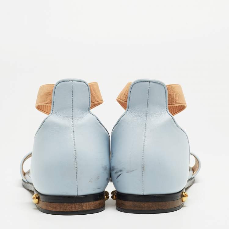 Pre Owned Givenchy Light Blue Leather and Elastic Ankle-Strap Flat Sandals Size 40