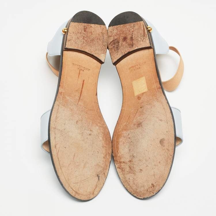 Pre Owned Givenchy Light Blue Leather and Elastic Ankle-Strap Flat Sandals Size 40