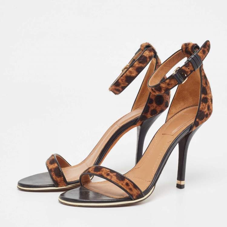 Pre Owned Givenchy Two Tone Animal Print Calf Hair Nadia Sandals Size 39