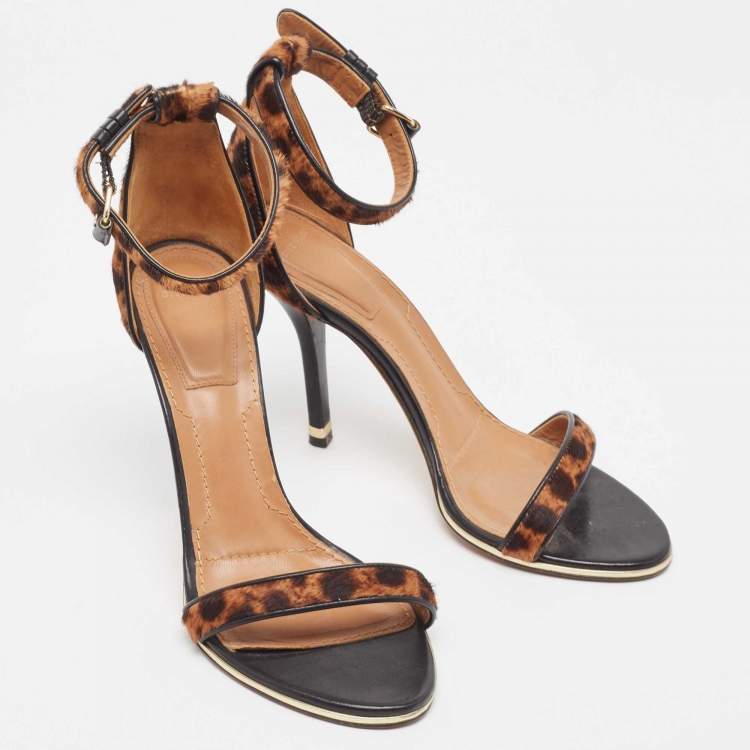Pre Owned Givenchy Two Tone Animal Print Calf Hair Nadia Sandals Size 39
