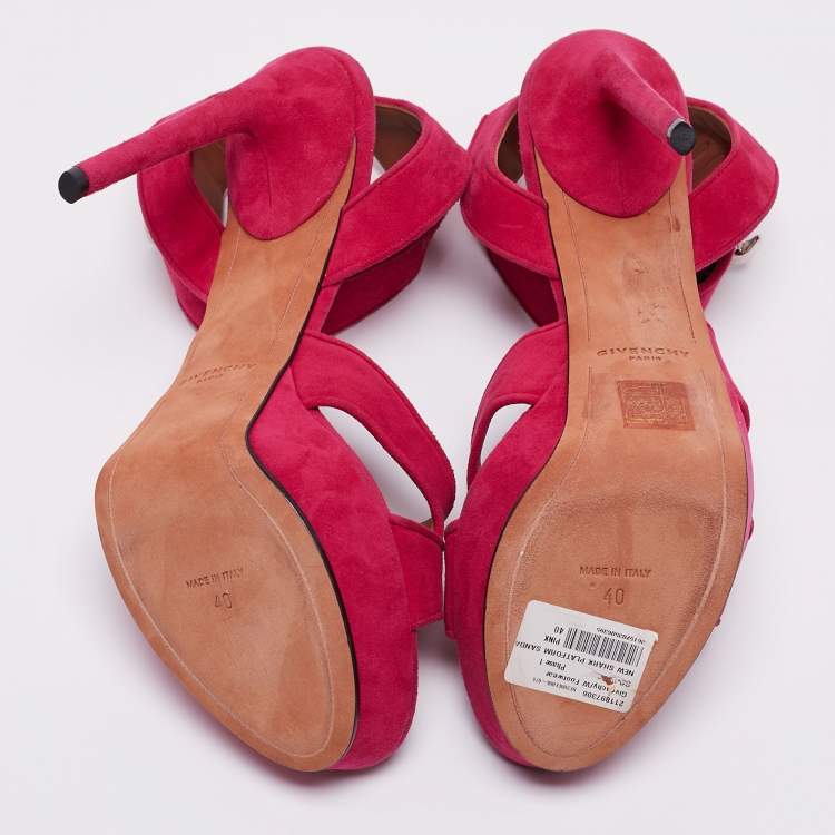 Pre Owned Givenchy Fuchsia Suede Shark Tooth Ankle Strap Platform Sandals Size 40