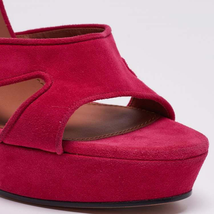 Pre Owned Givenchy Fuchsia Suede Shark Tooth Ankle Strap Platform Sandals Size 40